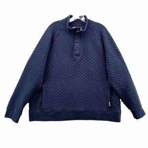 Eddie Bauer Sweater Mens XL Blue 1/4 Button Pull Over Preppy Waffle Quilted Golf